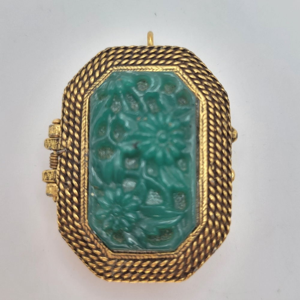 Mary Chess | Vintage Ornate Green Floral Gold-Tone Perfume Locket